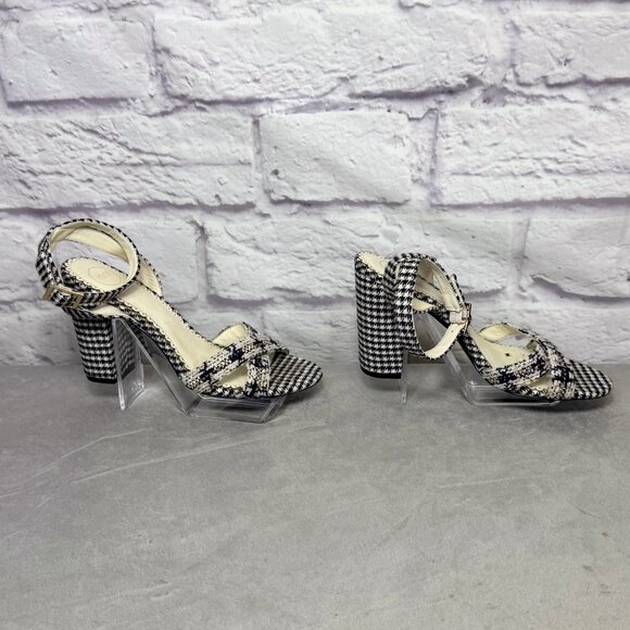 1901 Shoes - 1901 Black & White Wool Houndstooth Ankle Strap Sandals